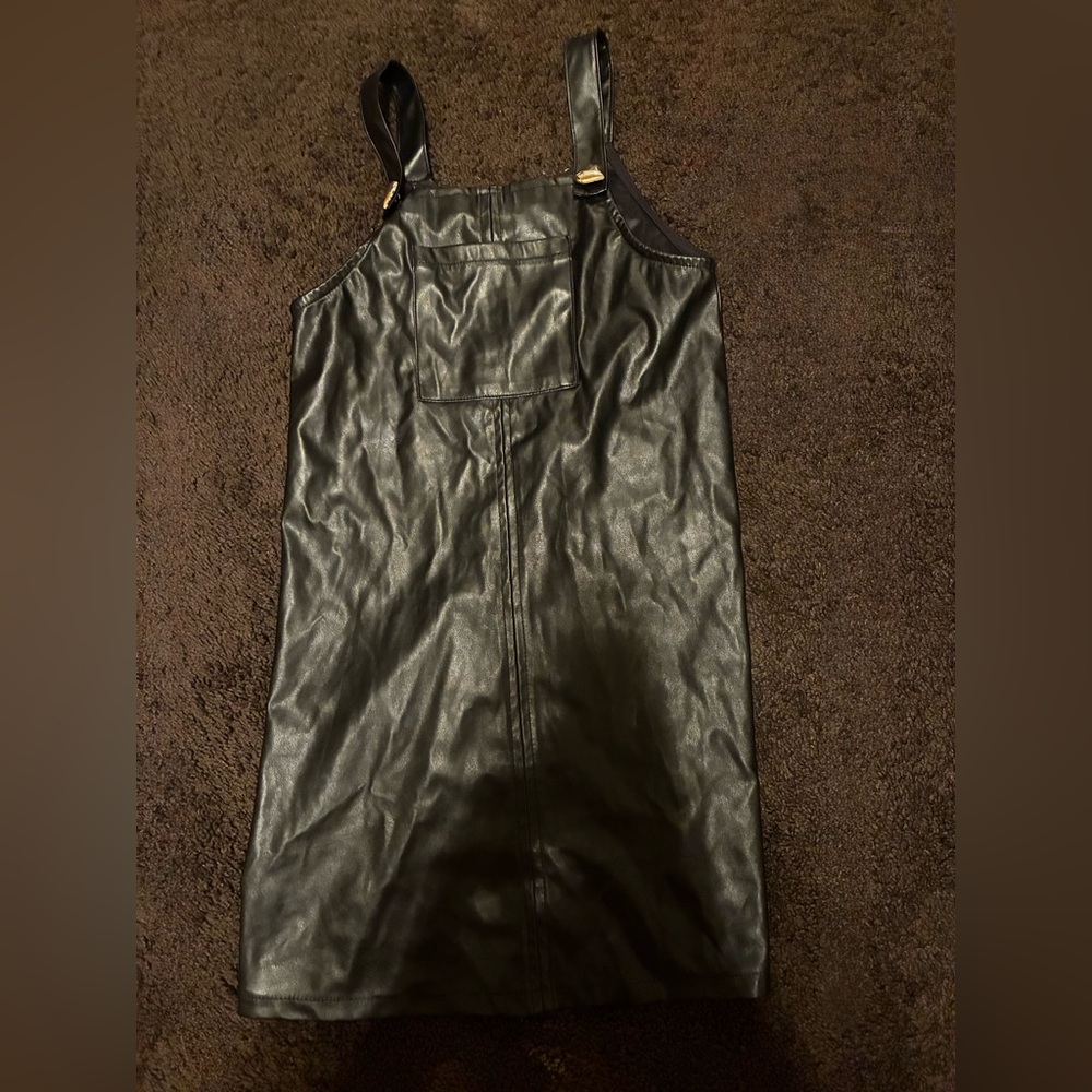 Black Faux Leather Pinafore Dress